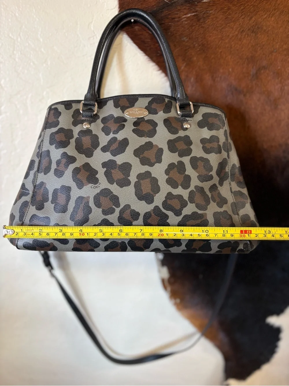 COACH Leopard-Print Satchel in Grey and Black